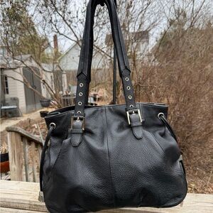 La Victoire Pebble Black Leather Bag Double Handled Preowned